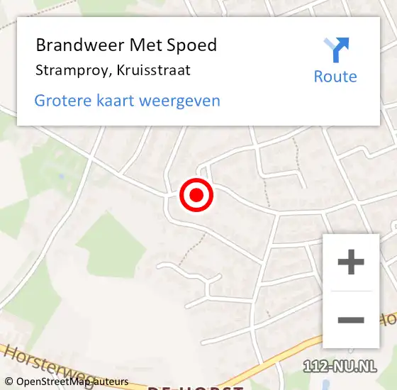 Locatie op kaart van de 112 melding: Brandweer Met Spoed Naar Stramproy, Kruisstraat op 25 oktober 2024 19:15