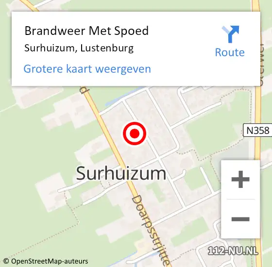 Locatie op kaart van de 112 melding: Brandweer Met Spoed Naar Surhuizum, Lustenburg op 25 oktober 2024 19:26