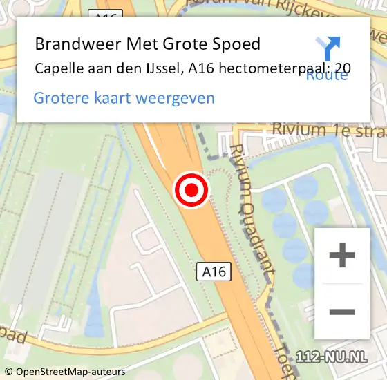 Locatie op kaart van de 112 melding: Brandweer Met Grote Spoed Naar Capelle aan den IJssel, A16 hectometerpaal: 20 op 25 oktober 2024 19:33