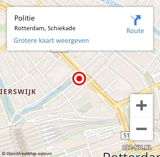 Locatie op kaart van de 112 melding: Politie Rotterdam, Schiekade op 25 oktober 2024 19:36