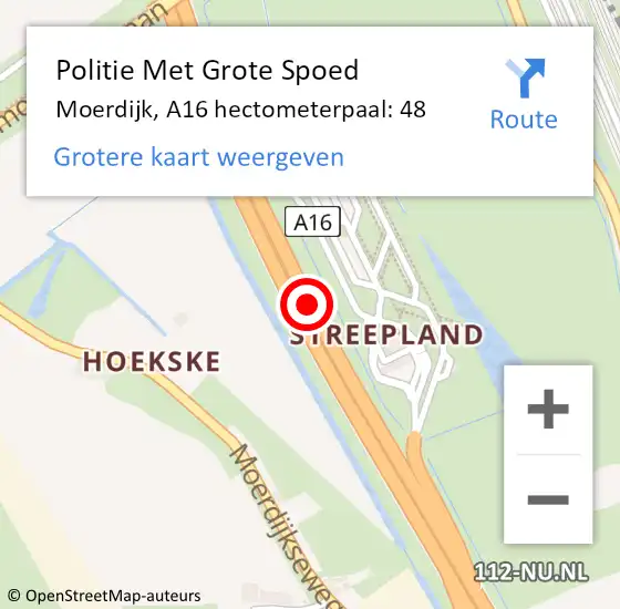 Locatie op kaart van de 112 melding: Politie Met Grote Spoed Naar Moerdijk, A16 hectometerpaal: 48 op 25 oktober 2024 19:38