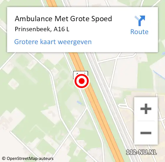 Locatie op kaart van de 112 melding: Ambulance Met Grote Spoed Naar Prinsenbeek, A16 L hectometerpaal: 54,7 op 24 oktober 2014 17:31