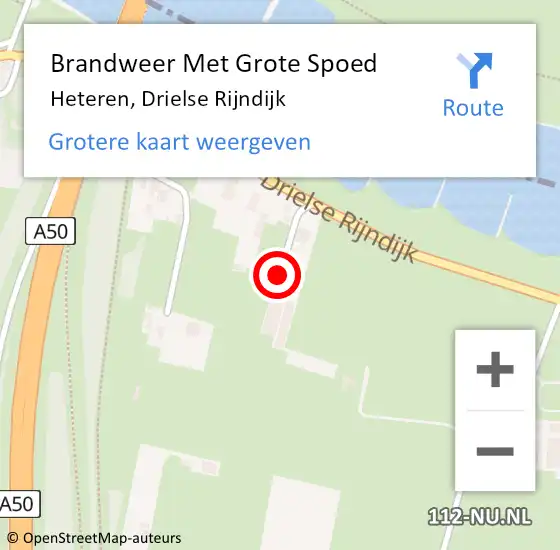 Locatie op kaart van de 112 melding: Brandweer Met Grote Spoed Naar Heteren, Drielse Rijndijk op 25 oktober 2024 19:49