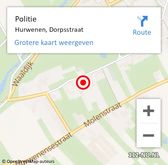 Locatie op kaart van de 112 melding: Politie Hurwenen, Dorpsstraat op 25 oktober 2024 19:49