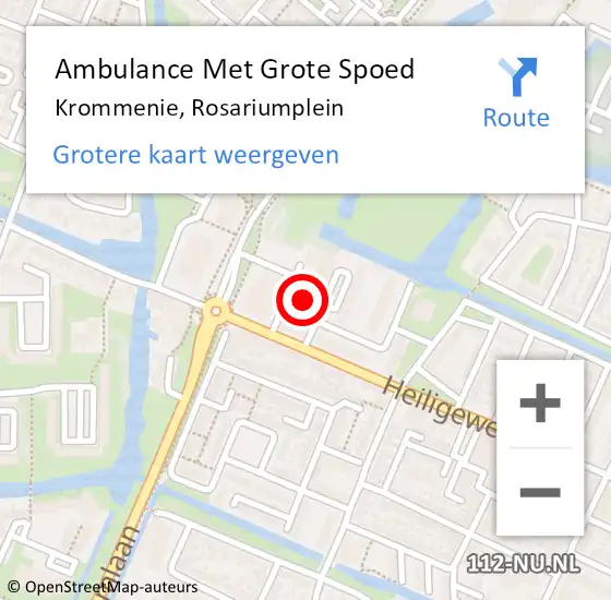 Locatie op kaart van de 112 melding: Ambulance Met Grote Spoed Naar Krommenie, Rosariumplein op 25 oktober 2024 19:58