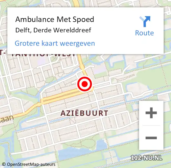 Locatie op kaart van de 112 melding: Ambulance Met Spoed Naar Delft, Derde Werelddreef op 25 oktober 2024 20:04