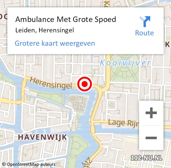 Locatie op kaart van de 112 melding: Ambulance Met Grote Spoed Naar Leiden, Herensingel op 25 oktober 2024 20:12