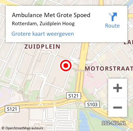 Locatie op kaart van de 112 melding: Ambulance Met Grote Spoed Naar Rotterdam, Zuidplein Hoog op 25 oktober 2024 20:12