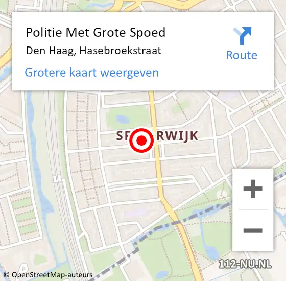 Locatie op kaart van de 112 melding: Politie Met Grote Spoed Naar Den Haag, Hasebroekstraat op 25 oktober 2024 20:23