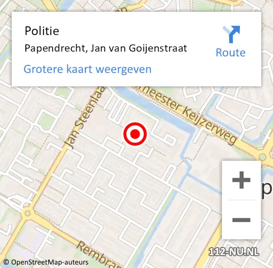 Locatie op kaart van de 112 melding: Politie Papendrecht, Jan van Goijenstraat op 25 oktober 2024 20:25