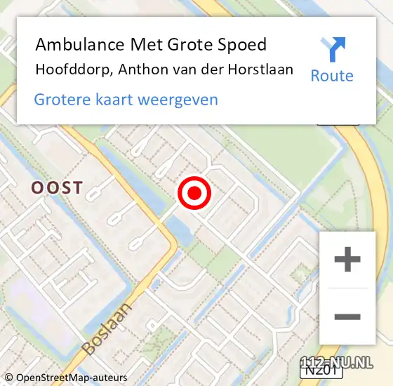 Locatie op kaart van de 112 melding: Ambulance Met Grote Spoed Naar Hoofddorp, Anthon van der Horstlaan op 25 oktober 2024 20:35