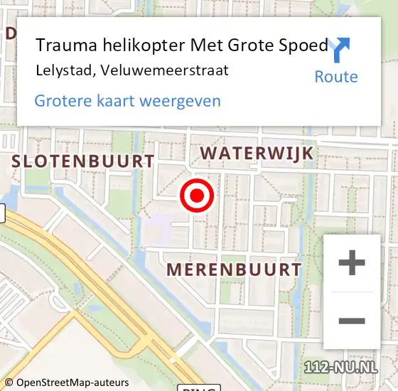 Locatie op kaart van de 112 melding: Trauma helikopter Met Grote Spoed Naar Lelystad, Veluwemeerstraat op 25 oktober 2024 20:38