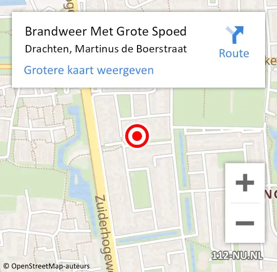 Locatie op kaart van de 112 melding: Brandweer Met Grote Spoed Naar Drachten, Martinus de Boerstraat op 25 oktober 2024 20:49