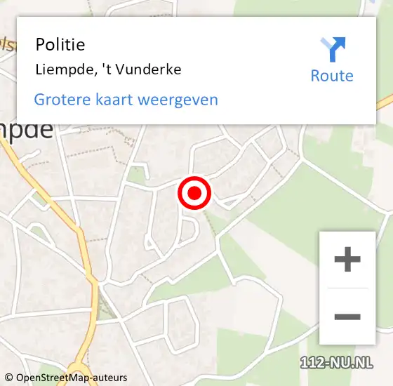 Locatie op kaart van de 112 melding: Politie Liempde, 't Vunderke op 25 oktober 2024 21:09