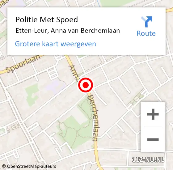 Locatie op kaart van de 112 melding: Politie Met Spoed Naar Etten-Leur, Anna van Berchemlaan op 25 oktober 2024 21:24