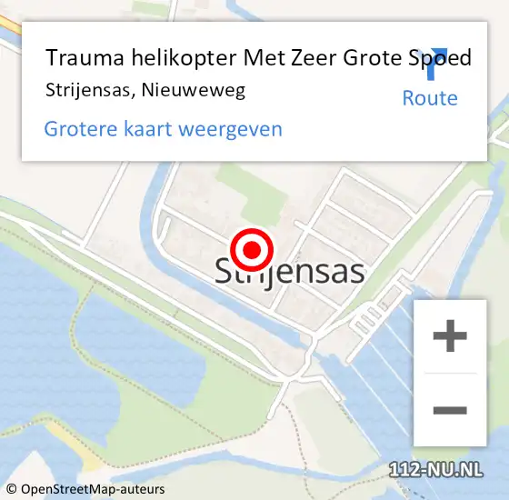 Locatie op kaart van de 112 melding: Trauma helikopter Met Zeer Grote Spoed Naar Strijensas, Nieuweweg op 25 oktober 2024 21:41