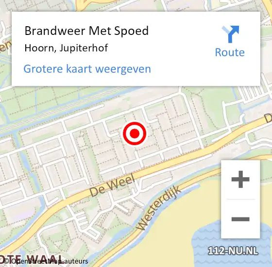 Locatie op kaart van de 112 melding: Brandweer Met Spoed Naar Hoorn, Jupiterhof op 25 oktober 2024 22:11