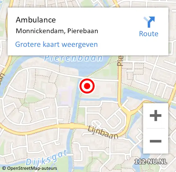 Locatie op kaart van de 112 melding: Ambulance Monnickendam, Pierebaan op 25 oktober 2024 22:20