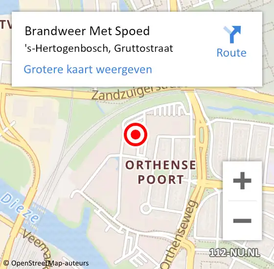 Locatie op kaart van de 112 melding: Brandweer Met Spoed Naar 's-Hertogenbosch, Gruttostraat op 25 oktober 2024 22:20