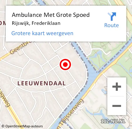 Locatie op kaart van de 112 melding: Ambulance Met Grote Spoed Naar Rijswijk, Frederiklaan op 25 oktober 2024 22:28