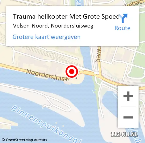 Locatie op kaart van de 112 melding: Trauma helikopter Met Grote Spoed Naar Velsen-Noord, Noordersluisweg op 25 oktober 2024 22:32