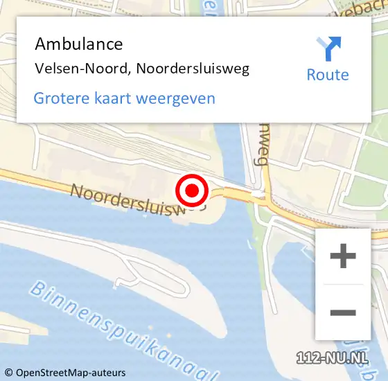 Locatie op kaart van de 112 melding: Ambulance Velsen-Noord, Noordersluisweg op 25 oktober 2024 22:33