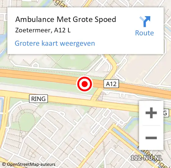 Locatie op kaart van de 112 melding: Ambulance Met Grote Spoed Naar Zoetermeer, A12 L op 24 oktober 2014 17:47