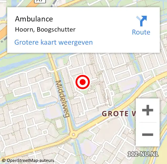 Locatie op kaart van de 112 melding: Ambulance Hoorn, Boogschutter op 25 oktober 2024 22:47