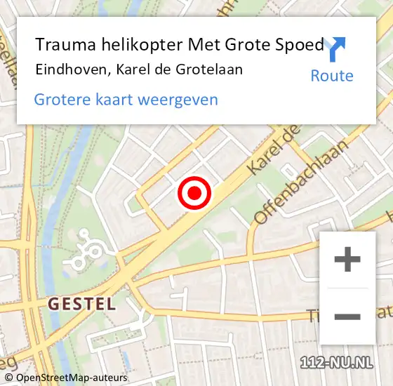 Locatie op kaart van de 112 melding: Trauma helikopter Met Grote Spoed Naar Eindhoven, Karel de Grotelaan op 25 oktober 2024 22:51