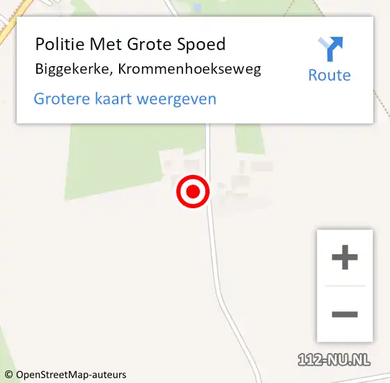 Locatie op kaart van de 112 melding: Politie Met Grote Spoed Naar Biggekerke, Krommenhoekseweg op 25 oktober 2024 23:37