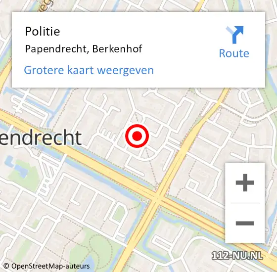 Locatie op kaart van de 112 melding: Politie Papendrecht, Berkenhof op 25 oktober 2024 23:44