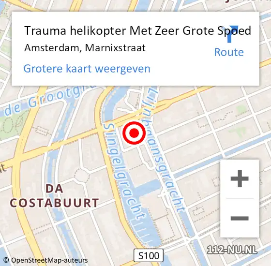 Locatie op kaart van de 112 melding: Trauma helikopter Met Zeer Grote Spoed Naar Amsterdam, Marnixstraat op 25 oktober 2024 23:47