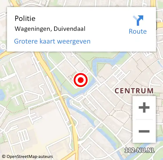 Locatie op kaart van de 112 melding: Politie Wageningen, Duivendaal op 25 oktober 2024 23:54