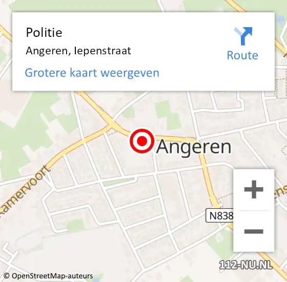 Locatie op kaart van de 112 melding: Politie Angeren, Iepenstraat op 26 oktober 2024 00:16