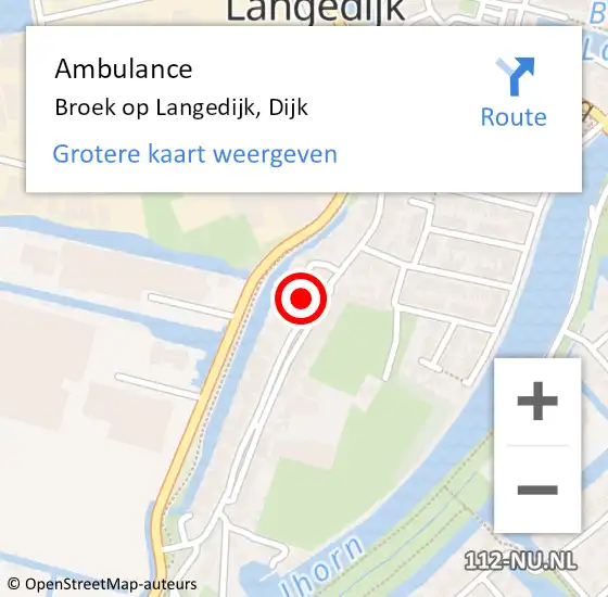 Locatie op kaart van de 112 melding: Ambulance Broek op Langedijk, Dijk op 26 oktober 2024 00:26