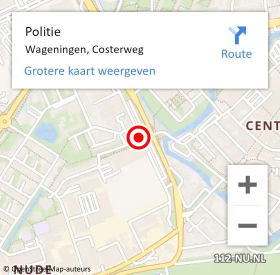 Locatie op kaart van de 112 melding: Politie Wageningen, Costerweg op 24 oktober 2014 17:57