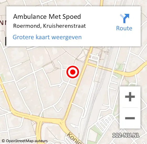 Locatie op kaart van de 112 melding: Ambulance Met Spoed Naar Roermond, Kruisherenstraat op 26 oktober 2024 00:52