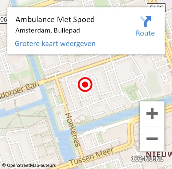 Locatie op kaart van de 112 melding: Ambulance Met Spoed Naar Amsterdam, Bullepad op 26 oktober 2024 00:58