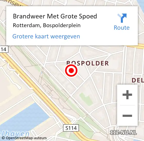 Locatie op kaart van de 112 melding: Brandweer Met Grote Spoed Naar Rotterdam, Bospolderplein op 26 oktober 2024 01:38