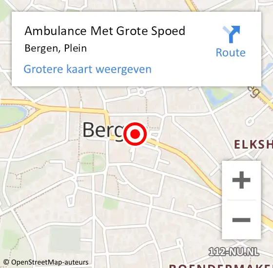 Locatie op kaart van de 112 melding: Ambulance Met Grote Spoed Naar Bergen, Plein op 26 oktober 2024 02:04