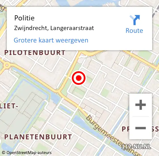 Locatie op kaart van de 112 melding: Politie Zwijndrecht, Langeraarstraat op 26 oktober 2024 02:05