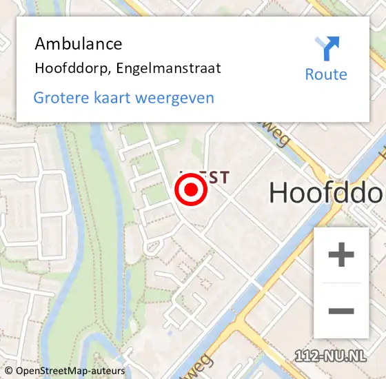 Locatie op kaart van de 112 melding: Ambulance Hoofddorp, Engelmanstraat op 26 oktober 2024 02:11