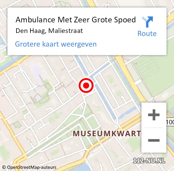 Locatie op kaart van de 112 melding: Ambulance Met Zeer Grote Spoed Naar Den Haag, Maliestraat op 26 oktober 2024 02:51