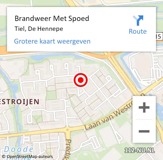 Locatie op kaart van de 112 melding: Brandweer Met Spoed Naar Tiel, De Hennepe op 26 oktober 2024 04:26