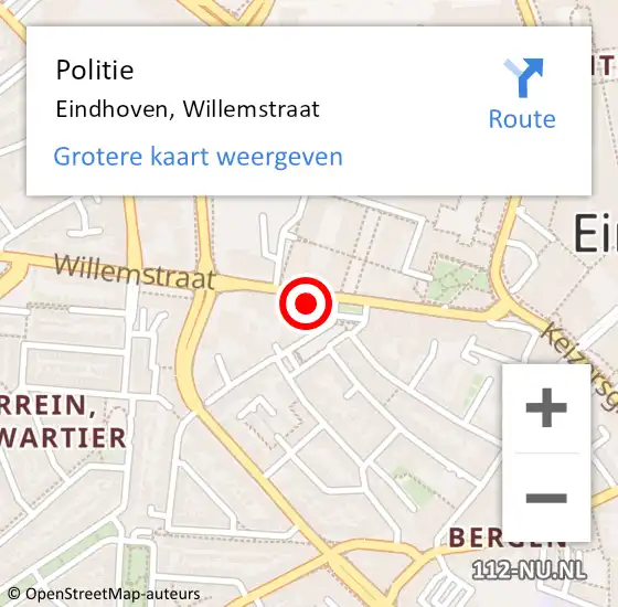 Locatie op kaart van de 112 melding: Politie Eindhoven, Willemstraat op 26 oktober 2024 04:38