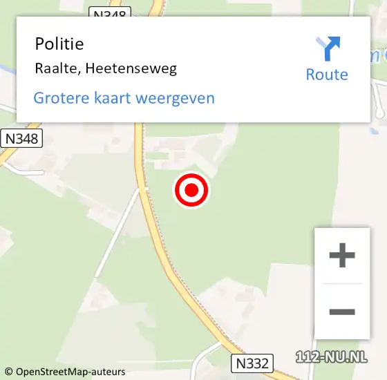 Locatie op kaart van de 112 melding: Politie Raalte, Heetenseweg op 26 oktober 2024 04:41