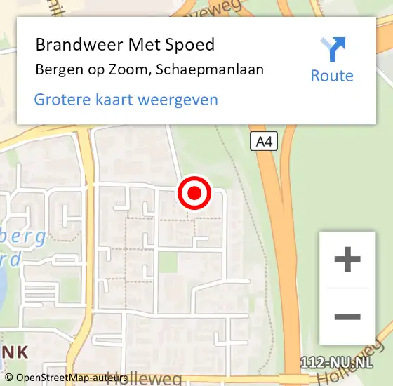 Locatie op kaart van de 112 melding: Brandweer Met Spoed Naar Bergen op Zoom, Schaepmanlaan op 26 oktober 2024 04:44