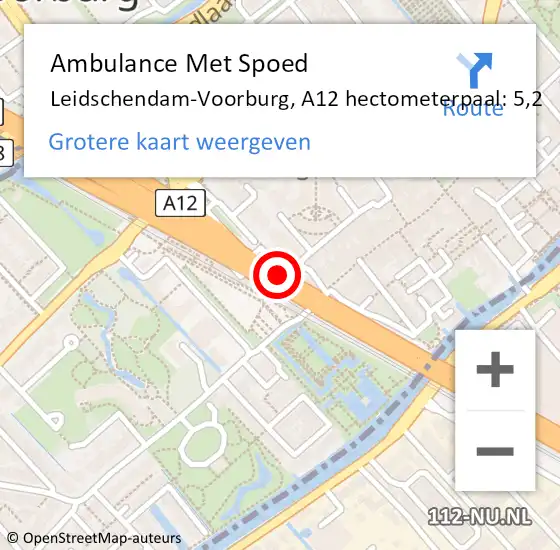 Locatie op kaart van de 112 melding: Ambulance Met Spoed Naar Leidschendam-Voorburg, A12 hectometerpaal: 5,2 op 26 oktober 2024 05:37