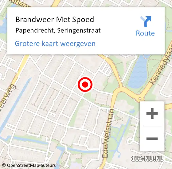 Locatie op kaart van de 112 melding: Brandweer Met Spoed Naar Papendrecht, Seringenstraat op 26 oktober 2024 06:56