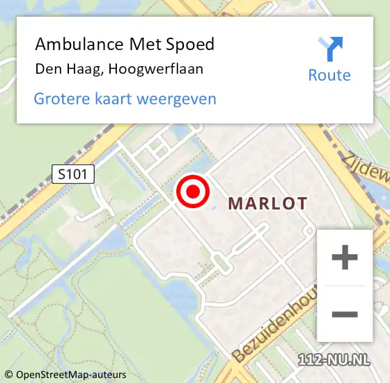 Locatie op kaart van de 112 melding: Ambulance Met Spoed Naar Den Haag, Hoogwerflaan op 26 oktober 2024 07:05